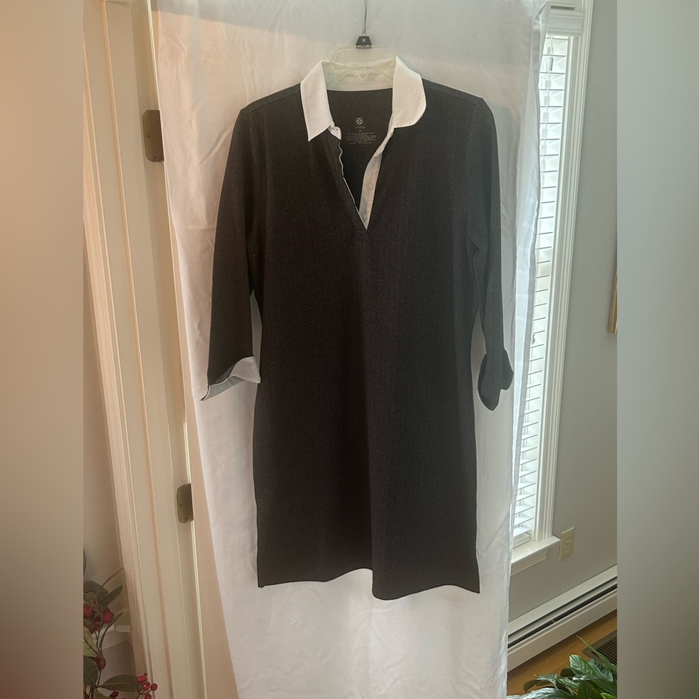 PEACH shirt waste dress in gray herringbone